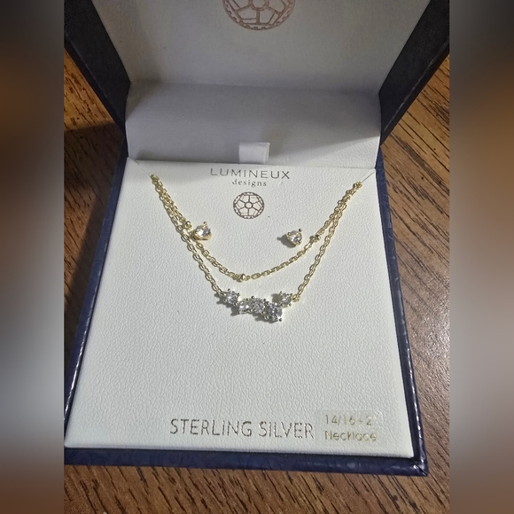Lumineux Designs Sterling Silver Necklace w/ a 14/16+2 inch Chain + Earrings Set - Picture 3 of 10